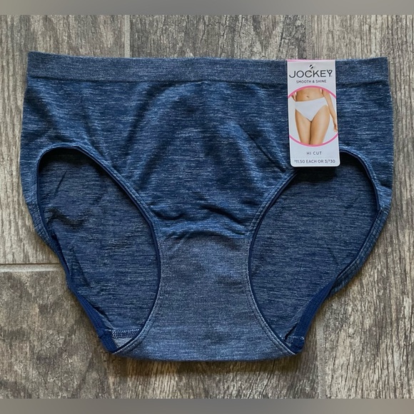 New Jockey Smooth & Shine Seamfree Hi Cut Panties Size 5/S Blue Heather - Picture 1 of 2
